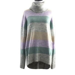 Gap Gray Purple Multi‎ Stripe Knit Rib Neck Turtleneck Sweater Womens Medium
